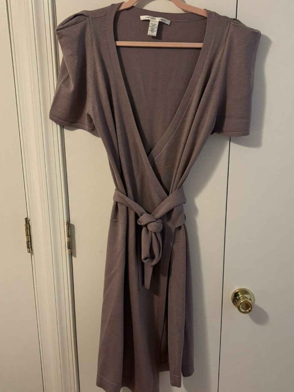 Diane Von Furstenberg Taupe-Mauve Wrap Midi Dress